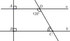 Cho hình vẽ sau.    a) Chứng minh \(a\parallel b\). b) Tính số đo góc \(C\). (ảnh 1)