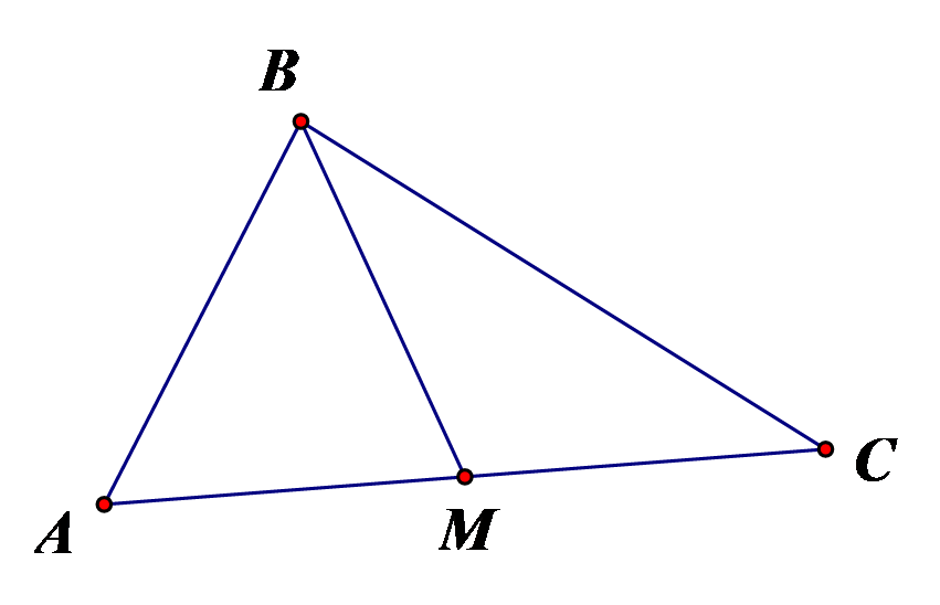 Cho tam giác \(ABC\) có \(AB = 3\), \(BC = 5\) và độ dài đường trung tuyến \(BM = \sqrt {13} \). Bán kính \(r\) của đường tròn nội tiếp \[\Delta ABC\] bằng A. \(2\).	B. \(\frac{1}{2}\).	C. \(1\).	D. \(\sqrt 2 \). (ảnh 1)