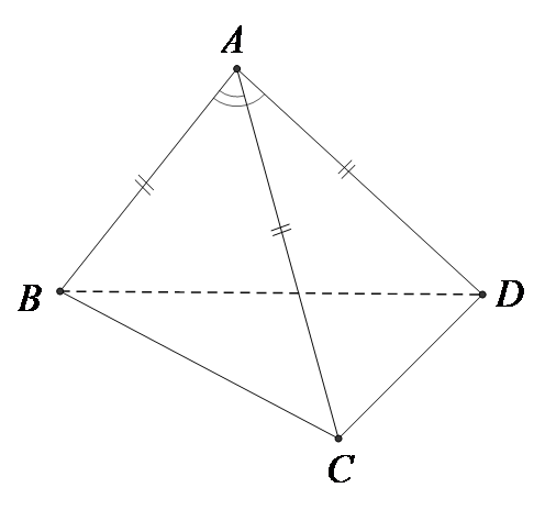 Cho tứ diện \[ABCD\] có \[AB = AC = AD\] và \(\widehat {BAC} = \widehat {BAD} = 60^\circ \). Hãy xác định góc giữa cặp vectơ \(\overrightarrow {AB} \) và \(\overrightarrow {CD} \)? A. \[60^\circ \].	B. \[45^\circ \].	C. \[120^\circ \].	D. \[90^\circ \]. (ảnh 1)