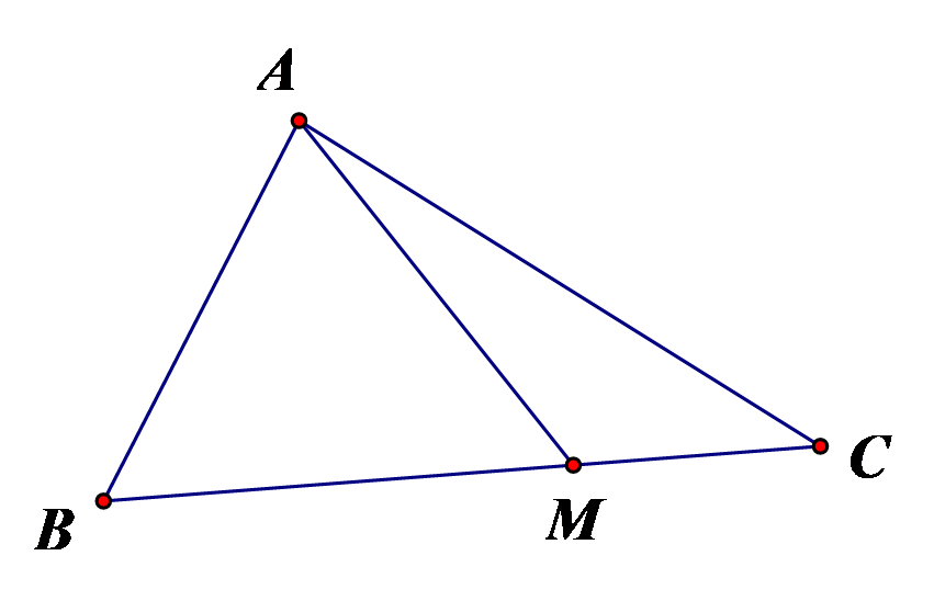 Tam giác \[ABC\] có \[BC = 12\], \[CA = 9\] và \[AB = 6\]. Trên cạnh \[BC\] lấy điểm \[M\] sao cho \[BM = 8\]. Tính độ dài đoạn thẳng (ảnh 1)