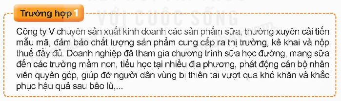 Anh/chị hãy cho biết doanh nghiệp V đã thực hiện các hình thức trách nhiệm xã hội nào của doanh nghiệp. Theo anh/chị, Ban lãnh đạo doanh nghiệp V đã thể hiện trách nhiệm công dân khi tham gia điều hành doanh nghiệp như thế nào? (ảnh 1)
