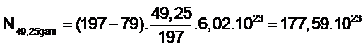 Cho 49,25 gam hạt nhân \[_{79}^{197}Au\]. Cho biết số Avogadro \[{N_A} = 6,{02.10^{23}}mo{l^{ - 1}}\] điện tích nguyên tố là \[e = 1,{6.10^{ - 19}}C\] và lấy khối lượng của một mol chất đơn nguyên tử tính ra gam bằng số khối của hạt nhân chất đó. (ảnh 2)