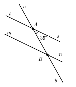 Cho hình vẽ dưới đây. Biết rằng \(ts\parallel mn\).   Hỏi số đo của \(\widehat {mBy}.\) (ảnh 1)