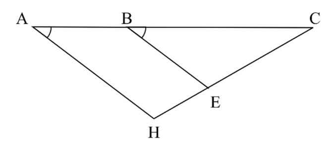 Trong hình vẽ dưới đây, biết \[BE\parallel AH\]. Khi đó \[\widehat {BAH} = \widehat {CBE}\] vì là một cặp góc   A. đối đỉnh. 	B. so le trong. 	C. đồng vị. 	D. kề bù. (ảnh 1)