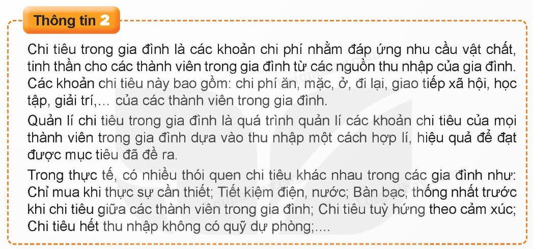 Qua thông tin 2, anh/chị hãy đánh giá thói quen chi tiêu nào tích cực và thói quen chỉ tiêu nào chưa tích cực. Vi sao? (ảnh 1)
