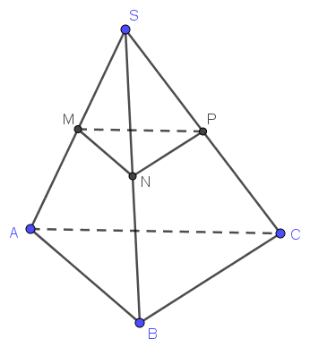 Cho tứ diện \(S.ABC\) có \(M,N,P\) là trung điểm của \(SA,SB,SC\). Tìm khẳng định đúng? (ảnh 1)