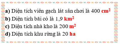 Điền các đơn vị đo diện tích vào chỗ trống: Diện tích viên gạch lát sân chơi là 400 (ảnh 2)