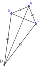 Tứ giác \(ABDC\) trong hình dưới đây có \(AB = AC,\;DB = CD\) được gọi là hình “cái diều”. Biết rằng \(\widehat {BAC} = 90^\circ ;\;\widehat {BDC} = 30^\circ .\) Khi đó:  a) Tứ giác \(ABDC\) có hai đường chéo vuông góc với nhau. (ảnh 2)