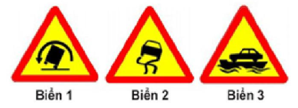  Biển nào sau đây là biển “Đường trơn”?  A. Biển 1. B. Biển 2. C. Biển 3. (ảnh 1)