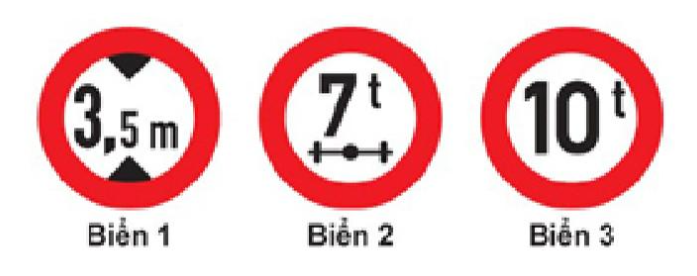 Biển nào hạn chế chiều cao của xe và hàng?  A. Biển 1. B. Biển 2.   (ảnh 1)
