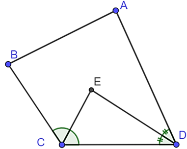 Cho tứ giác ABCD, gọi E là giao điểm của các tia phân giác các góc C,D của tứ giác ABCD (ảnh 1)