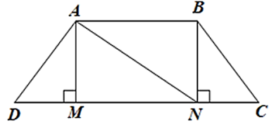 Cho hình thang cân ABCD (AB//CD) có AB = 6cm; CD = 12cm. Kẻ AM vuông góc DC tại M (ảnh 1)