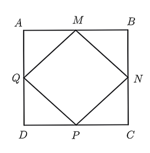 Cho hình vuông \(ABCD.\) Gọi \(M,N,P,Q\) là trung điểm các cạnh \(AB,BC,CD,CA\).  (ảnh 1)