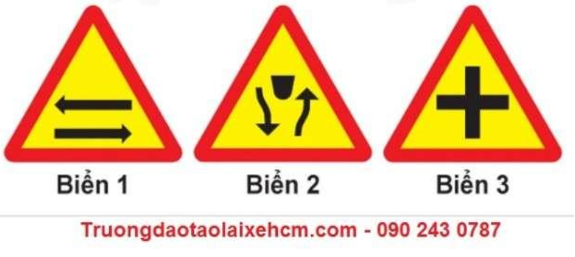 Biển nào báo hiệu “Giao nhau với đường hai chiều”?  A. Biển 1. B. Biển 2.   (ảnh 1)