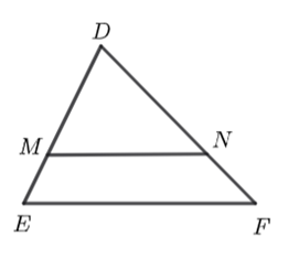 Cho \(\Delta DEF\) có \(DE = 28\;{\rm{cm}}{\rm{,}}\;DF = 35\;{\rm{cm}}{\rm{.}}\) Lấy điểm \(M\) thuộc cạnh \(DE\) sao cho \(DM = 16\;{\rm{cm}}{\rm{.}}\) Qua \(M\) vẽ đường thẳng song song với \(EF\) cắt \(DF\) tại \(N\) thì:  (ảnh 1)