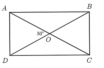 Cho hình chữ nhật \(ABCD\) có \(O\) là giao điểm của hai đường chéo. Biết \(\widehat {AOD} = 50^\circ \), khi đó số đo của \[\widehat {ABO}\] là (ảnh 1)