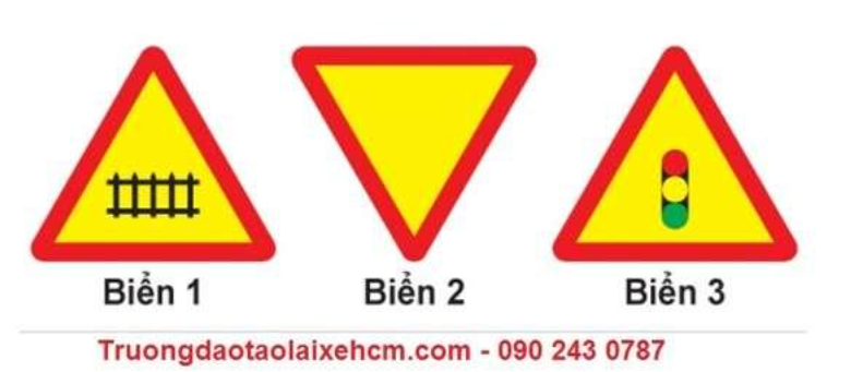 Biển nào báo hiệu “Giao nhau với đường sắt có rào chắn”?  A. Biển 1. B. Biển 2 và 3.  (ảnh 1)