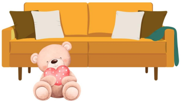  Đúng ghi Đ, sai ghi S.  a) Gấu bông ở phía trước cái ghế ….  b) Cái gối ở dưới cái ghế ….  c) Cái ghế ở trên cái gối …. (ảnh 1)