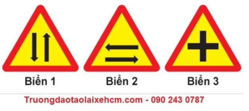 Biển nào báo hiệu “Giao nhau với đường hai chiều”?  A. Biển 1. B. Biển 2  (ảnh 1)
