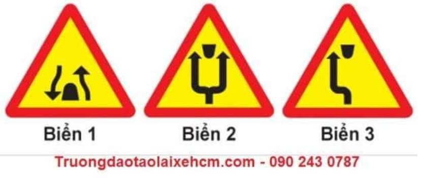 Biển nào báo hiệu “Chú ý chướng ngại vật”?  A. Biển 1. B. Biển 2 và 3.  (ảnh 1)