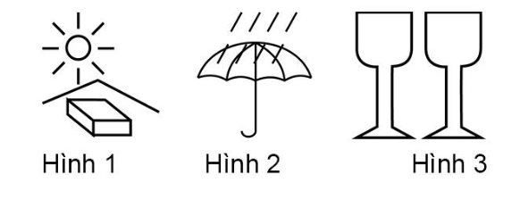 Những ký hiệu hàng hóa dưới đây, ký hiệu nào chống mưa?  A. Hình 1. B. Hình 2. C. Hình 3.  (ảnh 1)