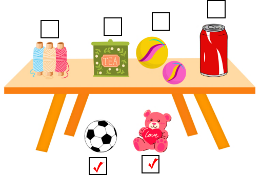 Điền x vào ô chứa các đồ vật ở dưới cái bàn. (ảnh 2)