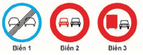 Biển nào cấm ô tô tải vượt?  A. Biển 1. B. Biển 1 và 2. C. Bi  (ảnh 1)