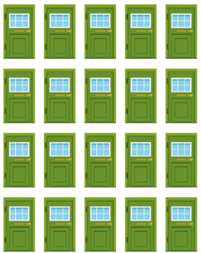 Read and choose the correct picture.
- How many doors are there?
- There are twenty doors.
   (ảnh 1)
