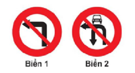 Biển nào cấm ô tô rẽ trái?  A. Biển 1. B. Biển 2.  (ảnh 1)