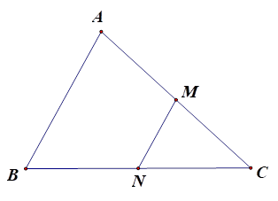 a) \(MN\) là đường trung bình của tam giác \(ABC\) nên \(MN = \frac{1}{2}AB\).  b) \(\overrightarrow {NB}  = \overrightarrow {CN} \). (ảnh 1)