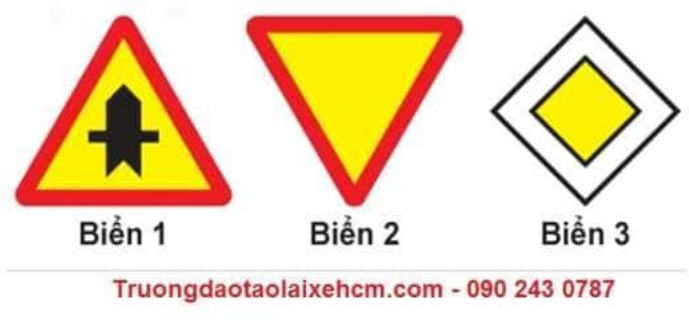 Biển nào báo hiệu “Giao nhau với đường không ưu tiên”?  A. Biển 1. B. Biển 2. C. B  (ảnh 1)