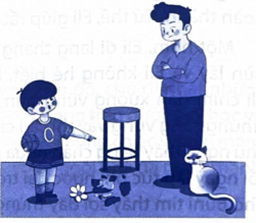 Em hãy quan sát hình bên và thử đoán xem: - Chuyện gì đã xảy ra? - Theo em, liệu bạn nhỏ có đổ lỗi cho chú mèo không? - Nếu là em, em sẽ nói với bố điều gì? (ảnh 1)