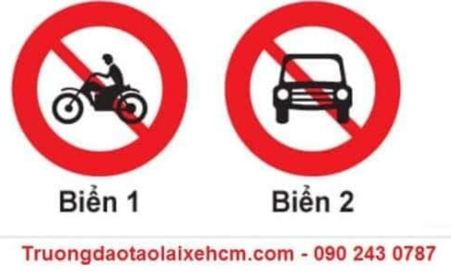 Biển nào dưới đây xe gắn máy được phép đi vào?  A. Biển 1. B. Biển 2.  (ảnh 1)