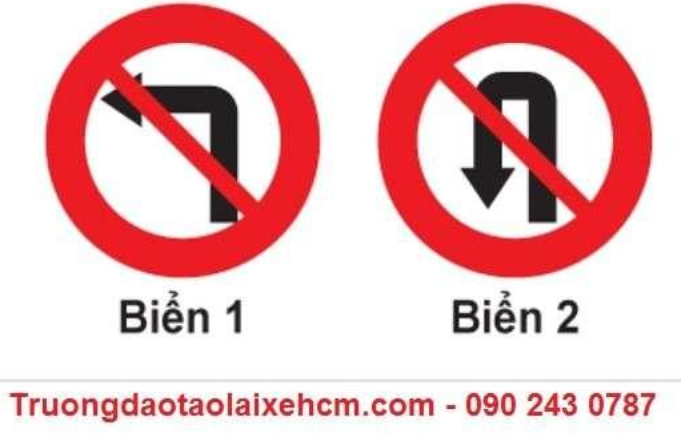 Biển nào cấm quay đầu xe?  A. Biển 1. B. Biển 2. C. Không biển nào. D. Cả hai bi  (ảnh 1)