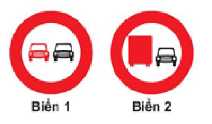 Biển nào cấm xe tải vượt?  A. Biển 1. B. Biển 2. C. Cả hai biển.  (ảnh 1)