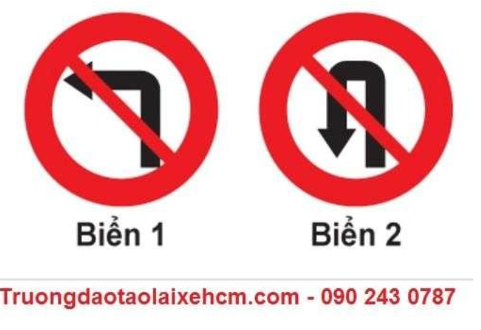 Biển nào cấm xe rẽ trái?  A. Biển 1. B. Biển 2. C. Cả hai biển.   (ảnh 1)