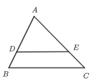 Cho \(\Delta ABC\) và điểm \(D\) trên cạnh \(AB\) sao cho \(\frac{{AD}}{{AB}} = \frac{3}{4}.\) Qua \(D\) kẻ đường thẳng song song với \(BC\) cắt \(AC\) tại \(E.\) Khi đó:  (ảnh 1)