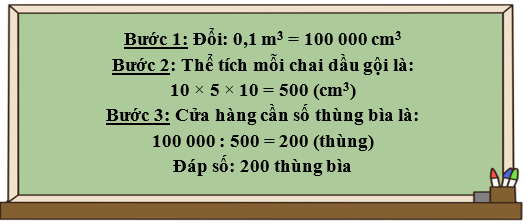 Cô Mai đặt mua 200 chai dầu gội với chiều dài 10 cm, chiều rộng 5 cm và chiều cao 10 cm tại một cửa hàng (ảnh 1)