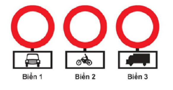 Biển nào xe mô tô hai bánh không được đi vào?  A. Biển 1. B. Biển 2. C. Biển   (ảnh 1)