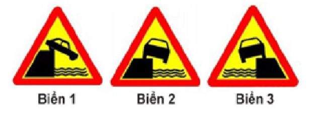 Biển nào sau đây là biển “Kè, vực sâu bên đường phía bên trái”?  A. Biển 1. B. Biển 2.   (ảnh 1)