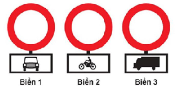 Biển nào xe mô tô hai bánh được đi vào?  A. Biển 1 và 2. B. Biển 1 và 3. C. Biển 2 và 3.  (ảnh 1)