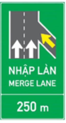 Biển này có ý nghĩa gì?  A. Chỉ dẫn sắp đến vị trí nhập làn xe B. Chỉ dẫn vị trí nhập làn xe cách   (ảnh 1)