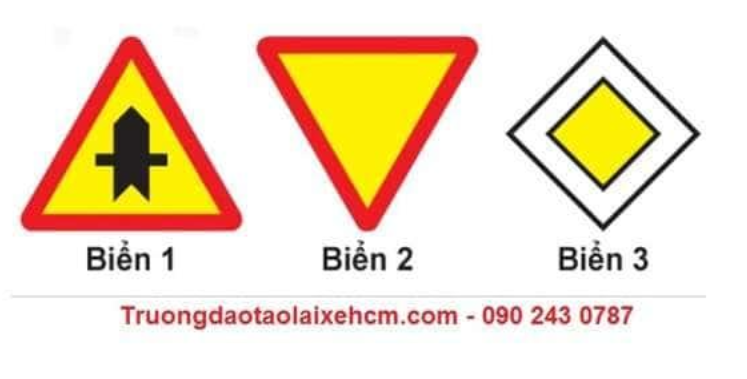 Biển nào báo hiệu “Giao nhau với đường ưu tiên”?  A. Biển 1 và 3. B. Biển 2. C. Biể  (ảnh 1)