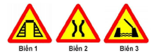 Biển nào dưới đây là biển “Cầu hẹp”?  A. Biển 1. B. Biển 2.  (ảnh 1)