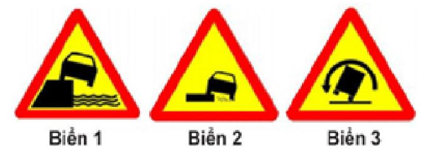 Biển nào sau đây là biển “Lề đường nguy hiểm”?  A. Biển 1. B. Biển 2.  (ảnh 1)
