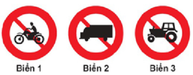 Biển nào cấm máy kéo?  A. Biển 1. B. Biển 2 và 3. C. Biển 1 và  (ảnh 1)