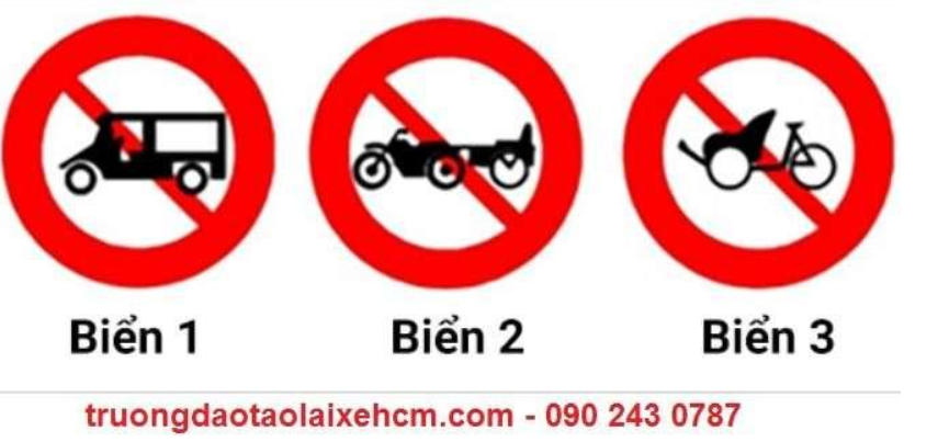 Gặp biển nào xe xích lô được phép đi vào?  A. Biển 1. B. Biển 2. C. Biển 3. D. B  (ảnh 1)