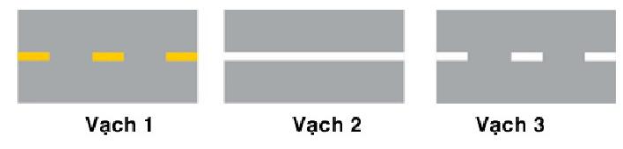 Khi gặp vạch kẻ đường nào các xe được phép đè vạch?  A. Vạch 1. B. Vạch 2. C. Vạch 3.  (ảnh 1)