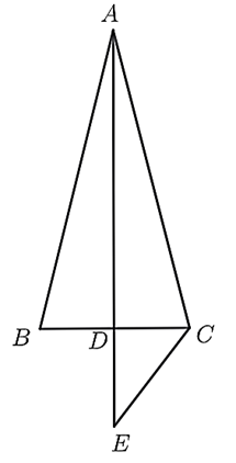 Cho \(\Delta ABC\) cân tại \(A\) có \(AB = 12\;{\rm{cm}}{\rm{, }}BC = 6\;{\rm{cm}}{\rm{.}}\) Gọi \(D\) là trung điểm của \(BC.\) Gọi \(E\) là điểm thuộc tia đối của tia \(DA\) sao cho \(DE = \frac{1}{4}AE.\) a) \(\Delta ADC\) vuông tại \(D.\) (ảnh 1)