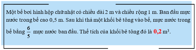 Điền số thích hợp vào chỗ trống: Một bể bơi hình hộp chữ nhật có chiều dài 2 m và chiều rộng 1 m (ảnh 2)